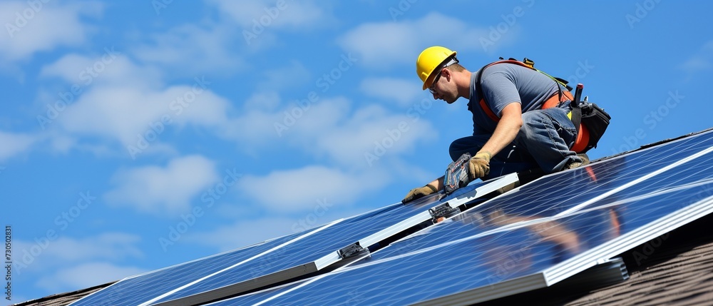 Rooftop Solar Panel Installation: Man at Work
Rooftop Solar Panel Installation: Man at Work