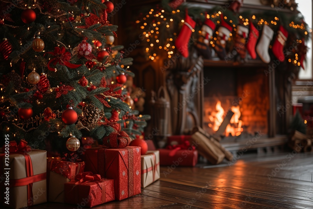 Artistic Christmas Tree and Gifts by Fireplace
Artistic Christmas Tree and Gifts by Fireplace