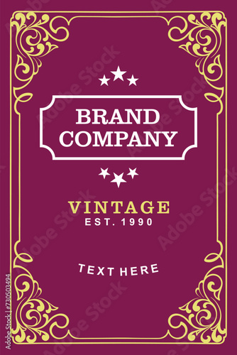 Old World luxury theme label design for beverage brand promotional media needs