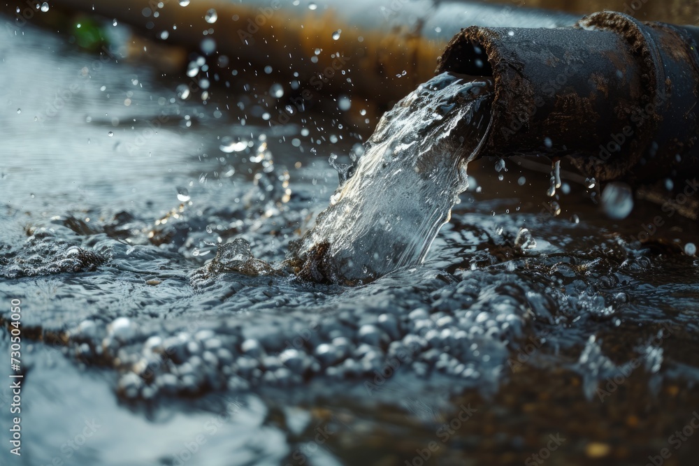 Obraz premium PVC pipe burst leaking waste water