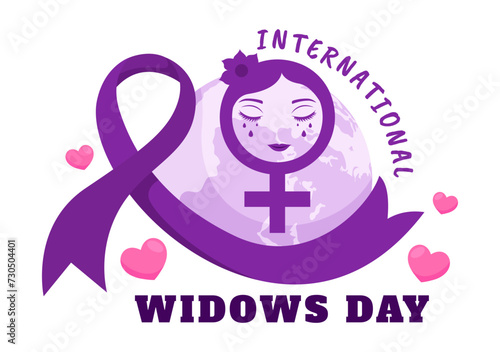 International Widows Day Vector Illustration on 23 June with Woman Mourns and Injustice Faced by Widow in Flat Cartoon Background Design