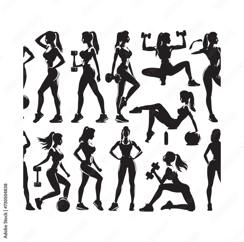 Collection of fitness woman silhouettes Collection of fitness woman silhouettes