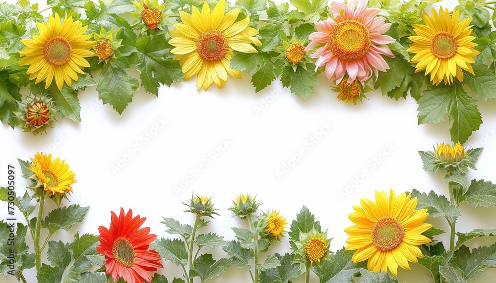 Sunflower frame with empty space in the middle, isolated on white background Sunflower frame with empty space in the middle, isolated on white background