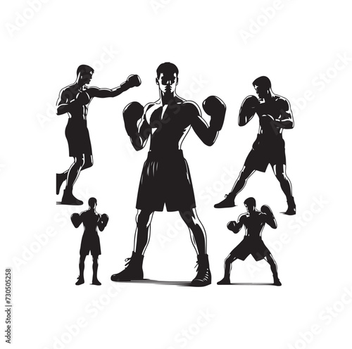 A boxer stands with a pose vector silhouette