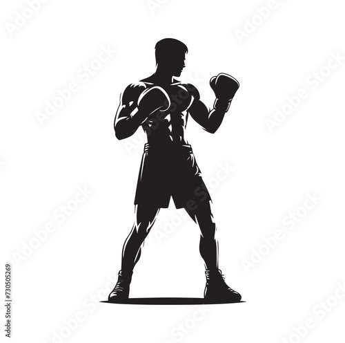 A boxer stands with a pose vector silhouette