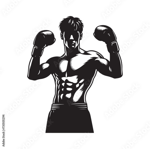 A boxer stands with a pose vector silhouette