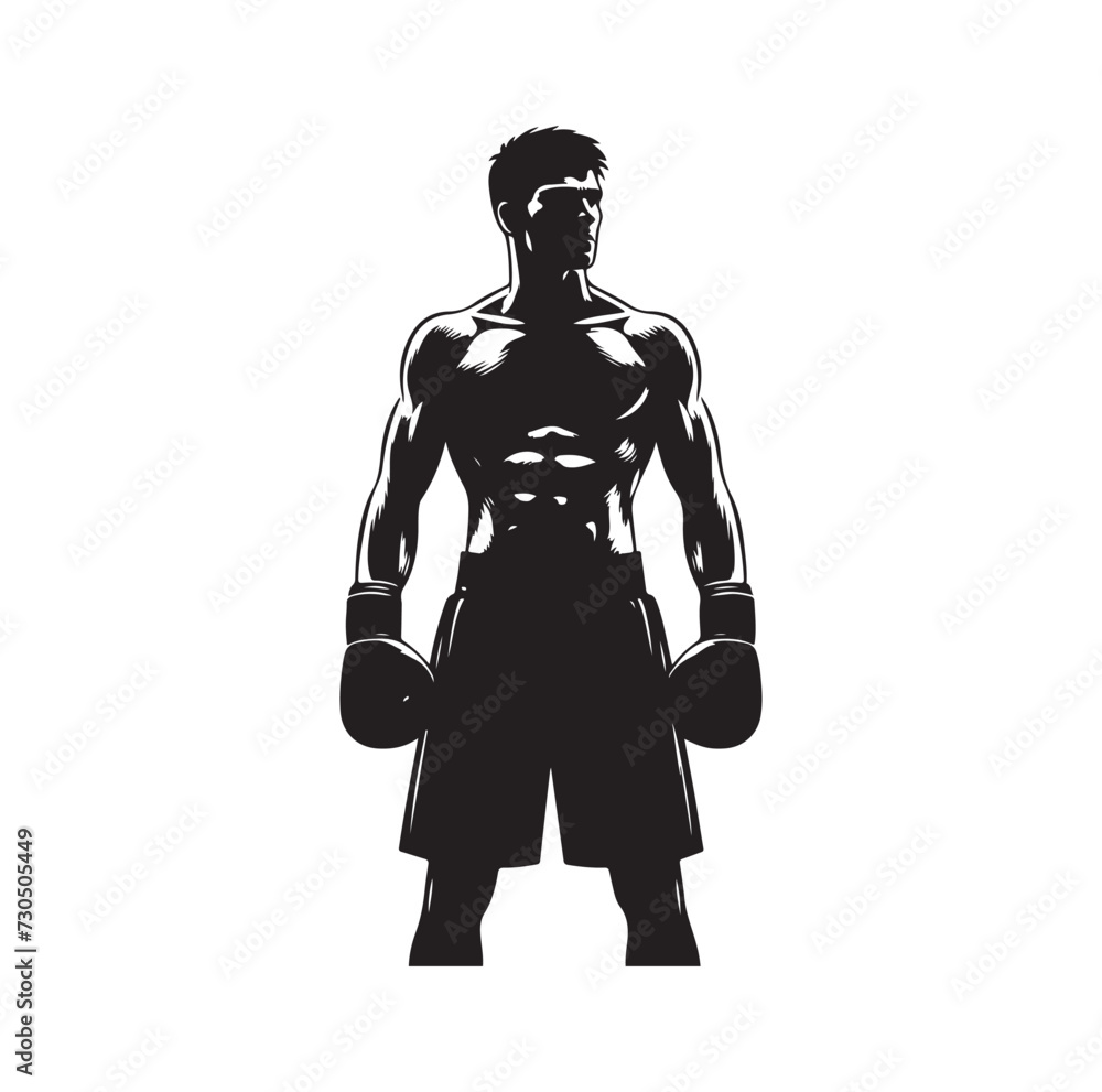 A boxer stands with a pose vector silhouette