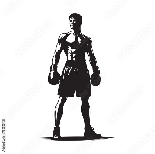 A boxer stands with a pose vector silhouette