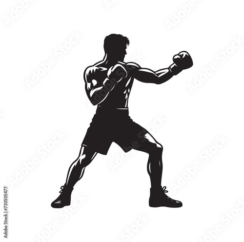 A boxer stands with a pose vector silhouette
