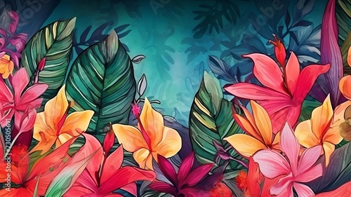 realistic flowers nature background foliage style