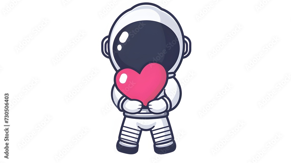 Cute astronaut holding cute love heart cartoon vector icon illustration science technology isolated flat cartoon on white background --ar 16:9 --v 6