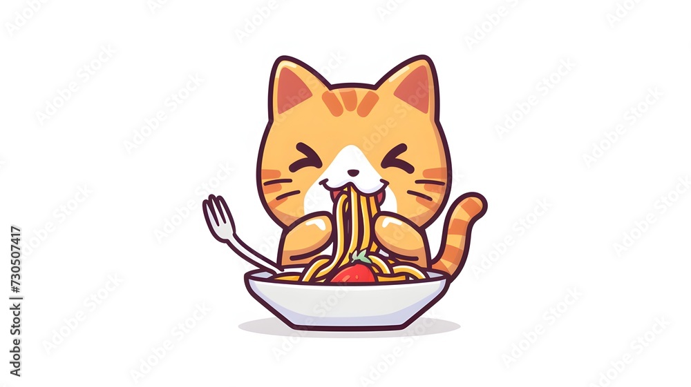 Cute cat eating spaghetti together cartoon vector icon illustration. animal food icon concept isolated premium on white background --ar 16:9 --v 6 Cute cat eating spaghetti together cartoon vector icon illustration. animal food icon concept isolated premium on white background --ar 16:9 --v 6