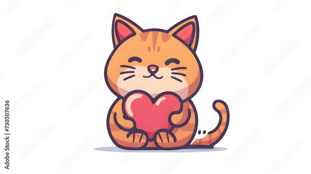 Fototapeta premium Cute cat with love heart cartoon vector icon illustration on white background --ar 16:9 --v 6