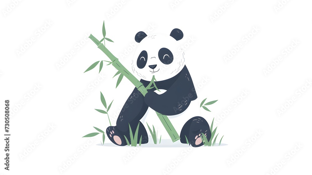 Naklejka premium Cute panda with bamboo flat cartoon on white background --ar 16:9 --v 6