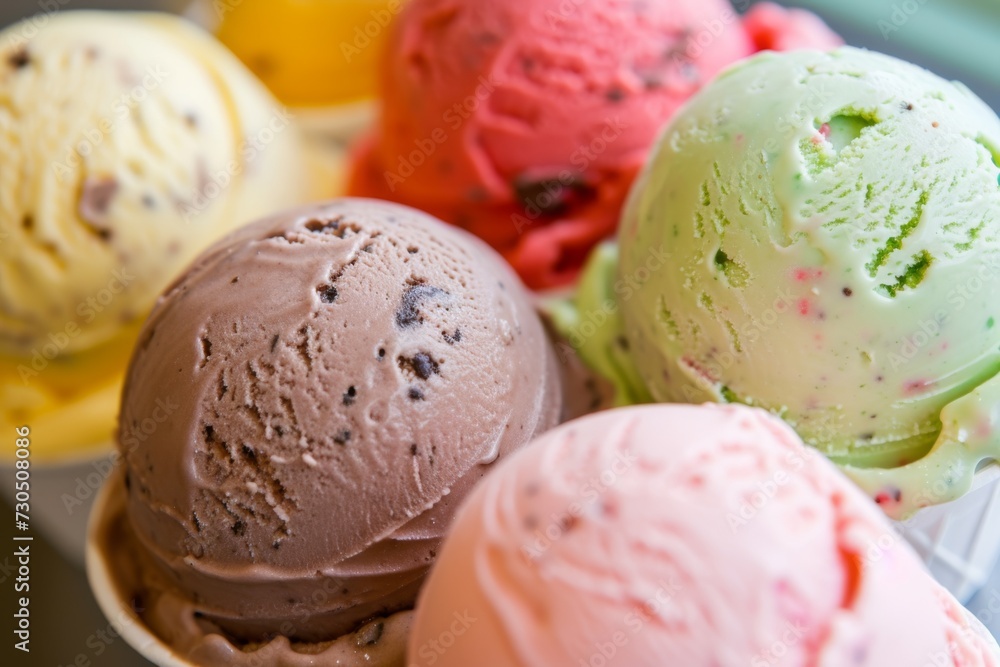 Colorful ice cream scoops in a row Colorful ice cream scoops in a row