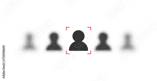 Detection and identification of people facial recognition system AI analyze big data concept. Verification technology. Profile vector icon. Cyber security biometric access scanning. Digital safety id