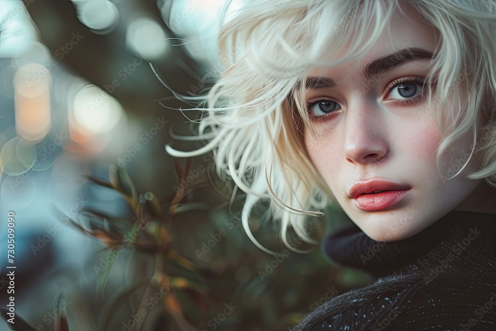 Blonde woman s portrait with short hair