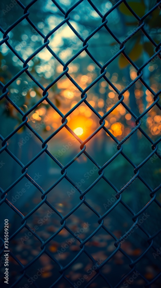 A close-up of a fence in a condominium ensuring safety and protection. Fence surrounding the perimeter with bokeh effect in the background. A close-up of a fence in a condominium ensuring safety and protection. Fence surrounding the perimeter with bokeh effect in the background.