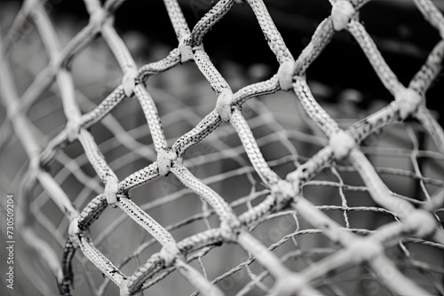 Fototapete Black and white photo of a goalie s net
