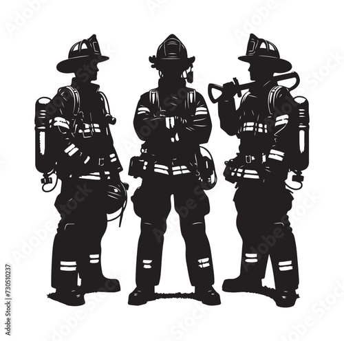 Firefighters pose silhouette vector illustration 