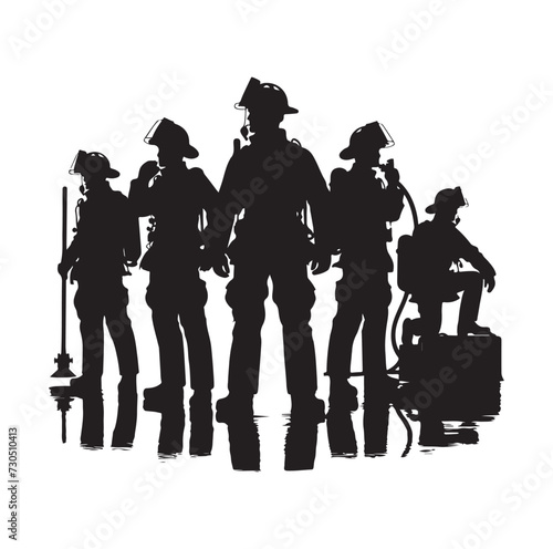 Firefighters pose silhouette vector illustration 