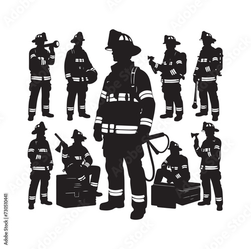 Firefighters pose silhouette vector illustration 