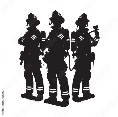 Firefighters pose silhouette vector illustration 