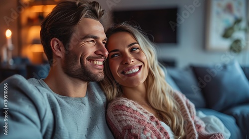 Closeup portrait of young caucasian couple man and woman smiling