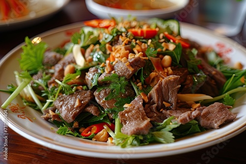 Cambodian food includes beef and salad