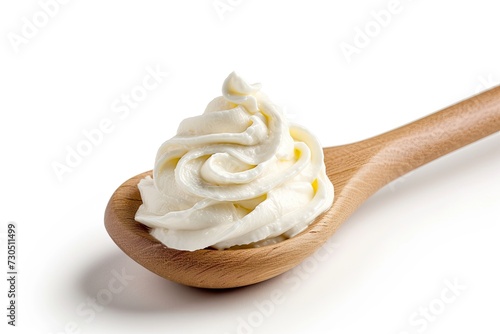Dairy products on spoon white background focus