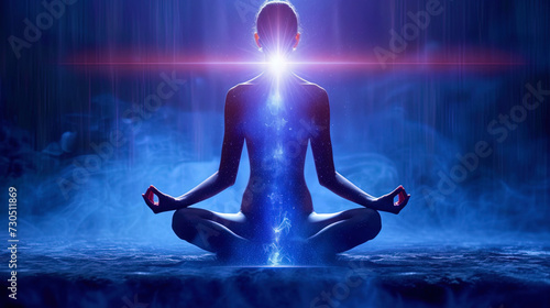 The fusion of quantum elements with meditative practice creates an aura of harmony and pea