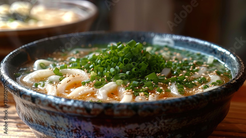 Udon thick, elastic noodles in aromatic brot