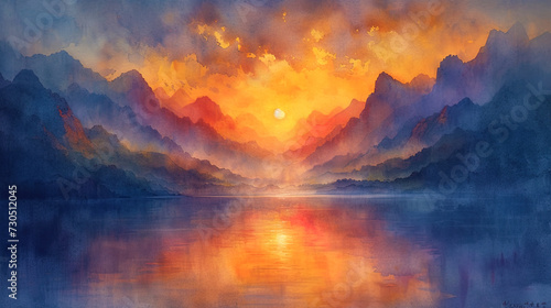 Watercolor, where light and air create the image of mountains merging with hea