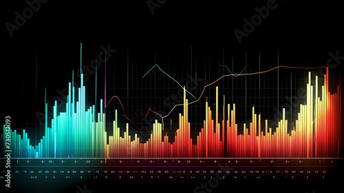 Stock market chart background, financial forecast illustration with glowing trend lines