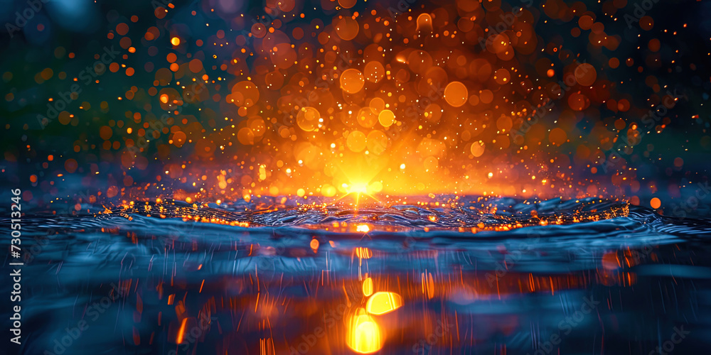 Abstract drops of water that create a spectacular reflection of l - obrazy, fototapety, plakaty 