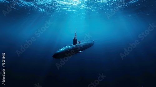 A lone submarine ventures into the blue abyss, a symbol of marine discovery photo