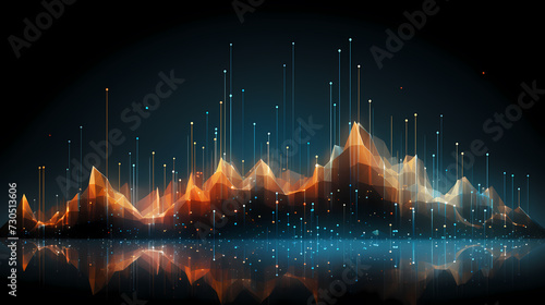 Stock market chart background, financial forecast illustration with glowing trend lines