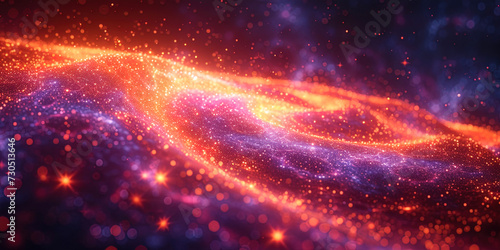 A soft background  where luminous particles form abstract vortices similar to galactic spirals in a harmonious composi