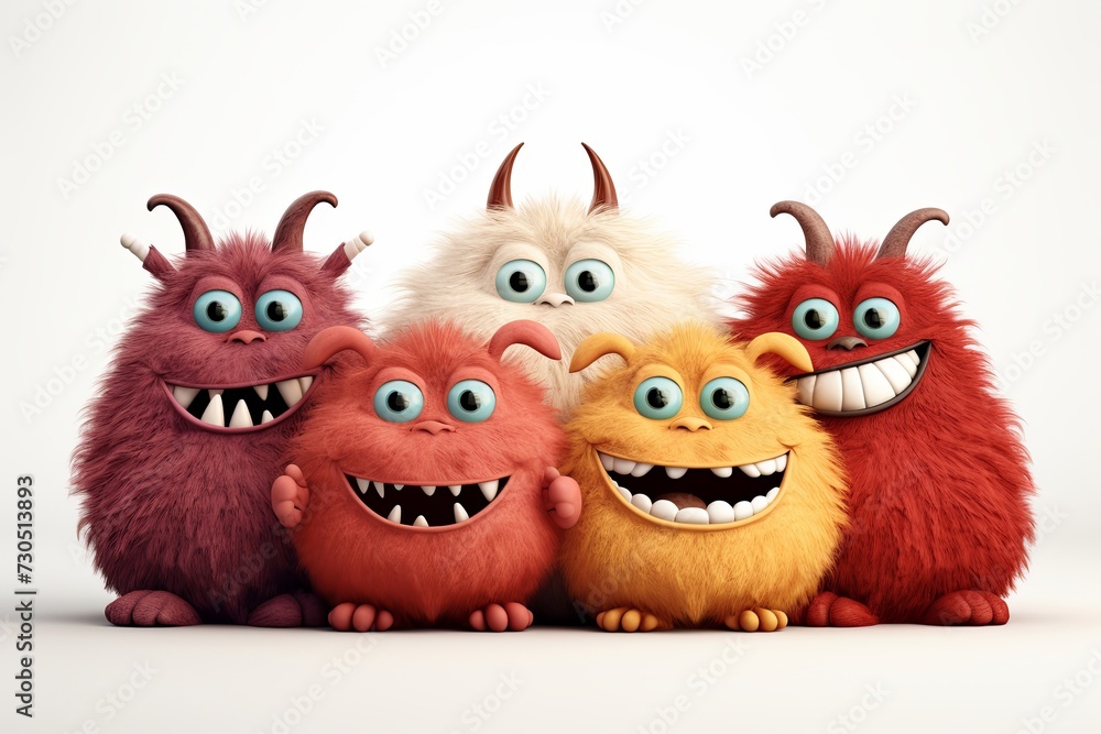 Fototapeta premium Funny and cute colorful monsters with big open mouths as copy space. Cute Monsters Vector Set. Generative AI.