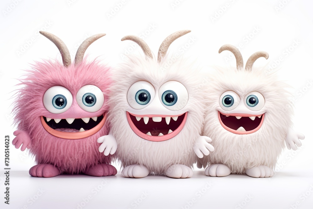 Fototapeta premium Funny and cute colorful monsters with big open mouths as copy space. Cute Monsters Vector Set. Generative AI.