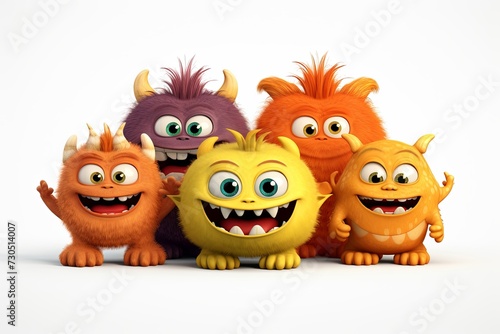 Funny and cute colorful monsters with big open mouths as copy space. Cute Monsters Vector Set. Generative AI. © Surachetsh