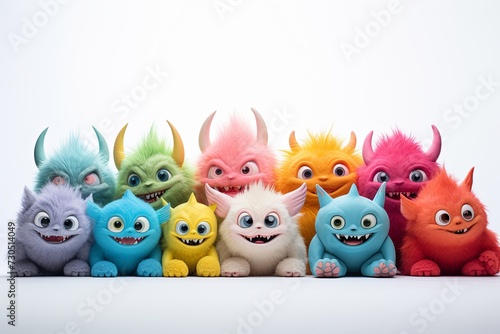 Funny and cute colorful monsters with big open mouths as copy space. Cute Monsters Vector Set. Generative AI.