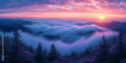 Soft waves of fog covering the territory around, like a dre photo
