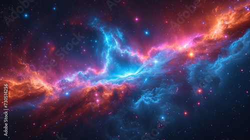 The abstract background, where bright stars are converted into light flashes, creating the impression of the origin of new stars in the gal photo