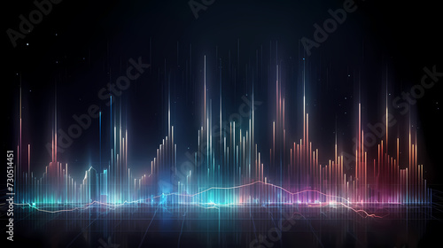 Stock market chart background, financial forecast illustration with glowing trend lines