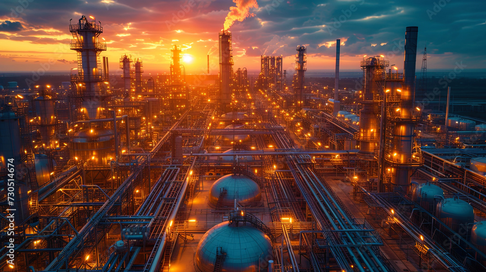 Fototapeta premium The oil and gas power plantprocessing plant with tanks for storing raw materials in the production of oil or petrochemical pl