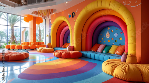 An entertainment game zone with colorful soft elements that create a safe and cheerful place for children's activ photo