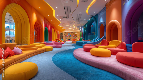 An entertainment game zone with colorful soft elements that create a safe and cheerful place for children's acti