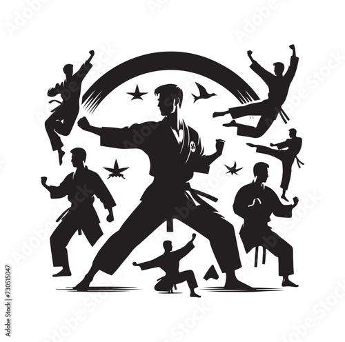 martial art Vector or karate silhouettes vector illustration Japan and  China traditional martial art. self-defense presentation symbols. body poses icons. Karate poses signs