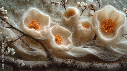 A delicate and soft composition made of wool, created in the technique of felting, depicting abstract form photo